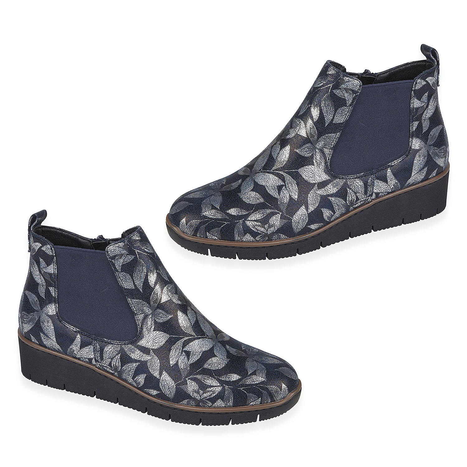 Jo & Joe Ladies ALMOND Floral Wedge Ankle Boots (Size 4) - Navy