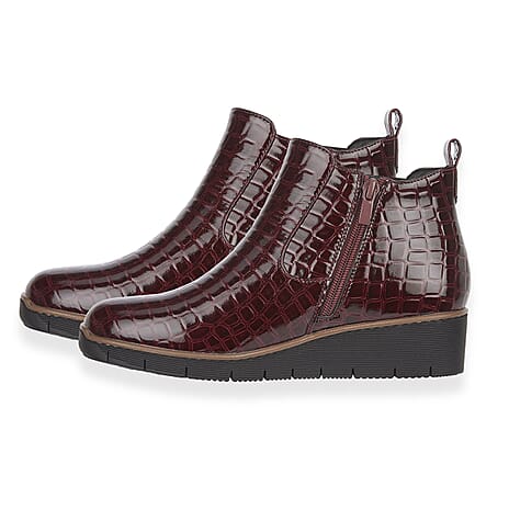 Jo - Joe Ladies WALNUT Wedge Twin Gusset Ankle Boots (Size 4) - Burgundy