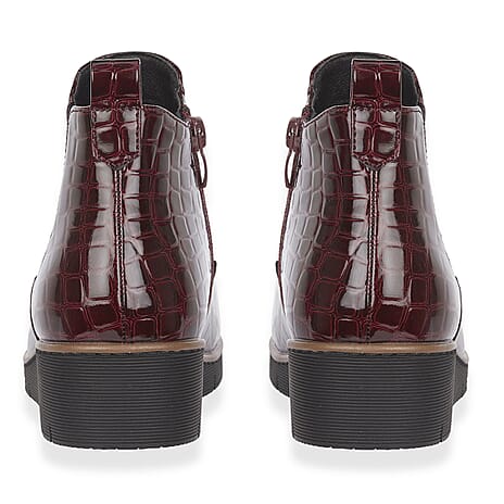 Jo - Joe Ladies WALNUT Wedge Twin Gusset Ankle Boots (Size 4) - Burgundy
