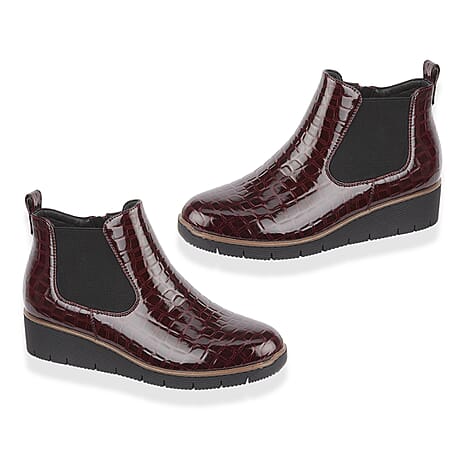 Jo - Joe Ladies WALNUT Wedge Twin Gusset Ankle Boots (Size 6) - Burgundy