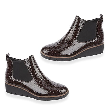 Jo - Joe Ladies WALNUT Wedge Twin Gusset Ankle Boots (Size 5) - Dark Brown