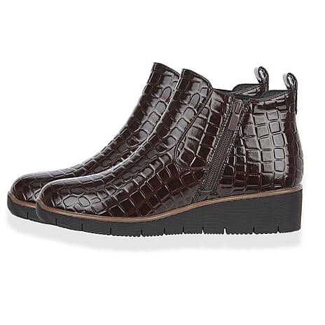 Jo - Joe Ladies WALNUT Wedge Twin Gusset Ankle Boots (Size 5) - Dark Brown