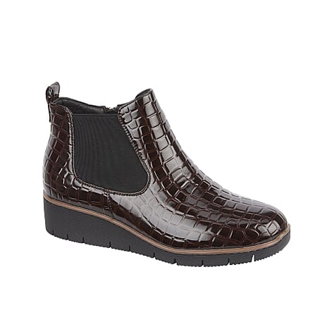 Jo - Joe Ladies WALNUT Wedge Twin Gusset Ankle Boots (Size 5) - Dark Brown
