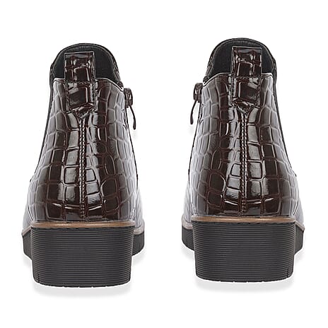 Jo - Joe Ladies WALNUT Wedge Twin Gusset Ankle Boots (Size 5) - Dark Brown