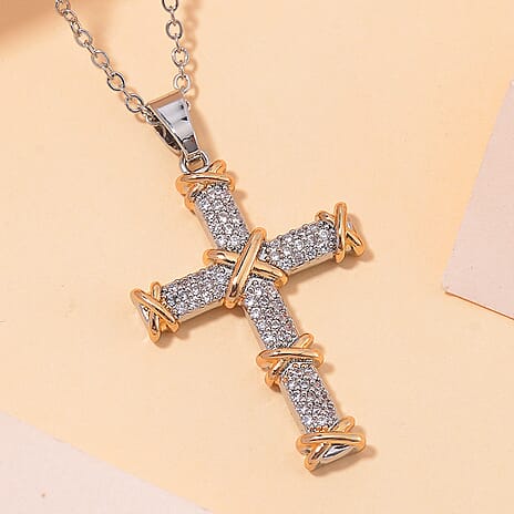 Designer Inspiration Cubic Zirconia Cross Necklace (Size - 20-2 Ext)