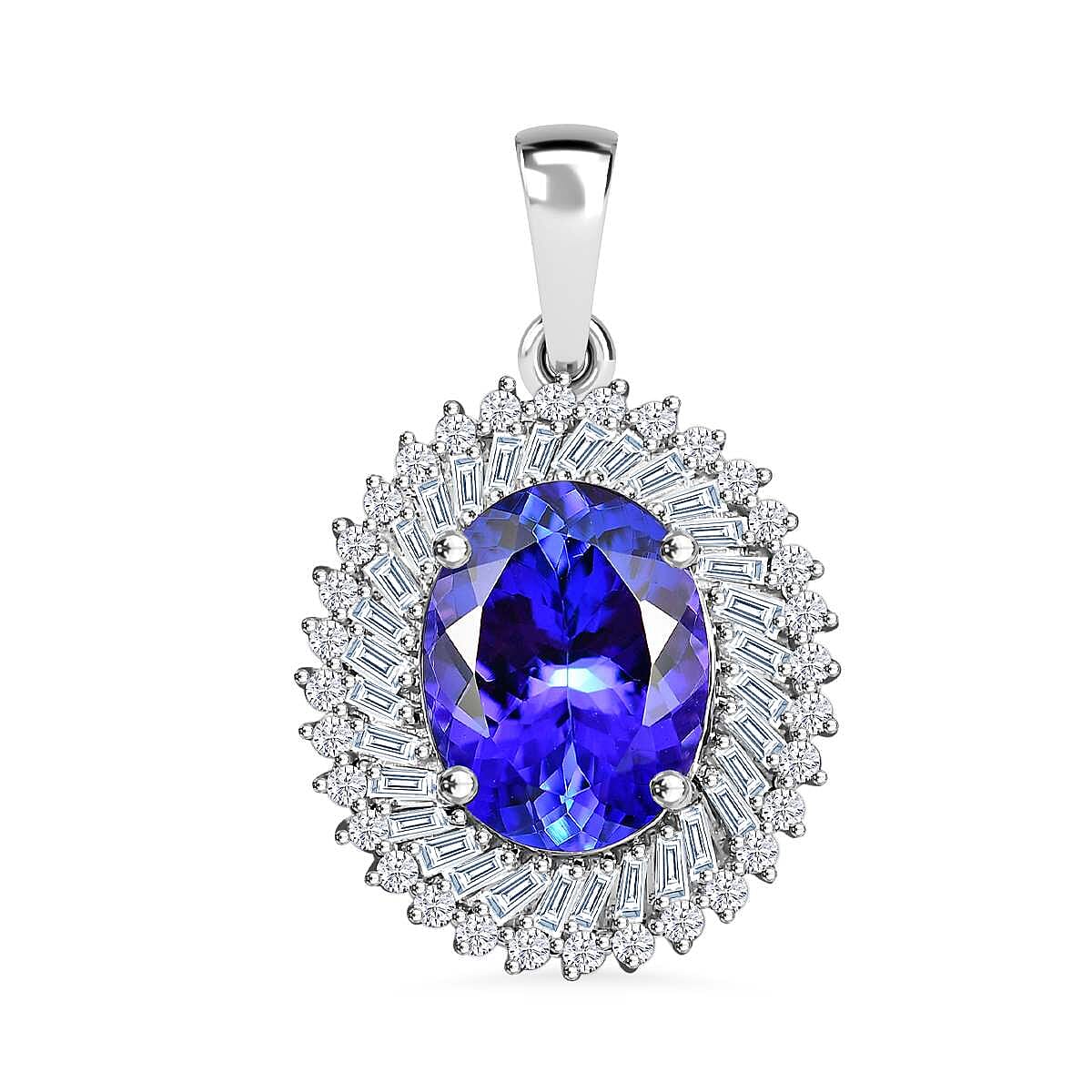 Rhapsody 950 Platinum AAAA Tanzanite and Earth  Diamond  Pendant 4.56 Ct, Platinum Wt. 4.09 Gms