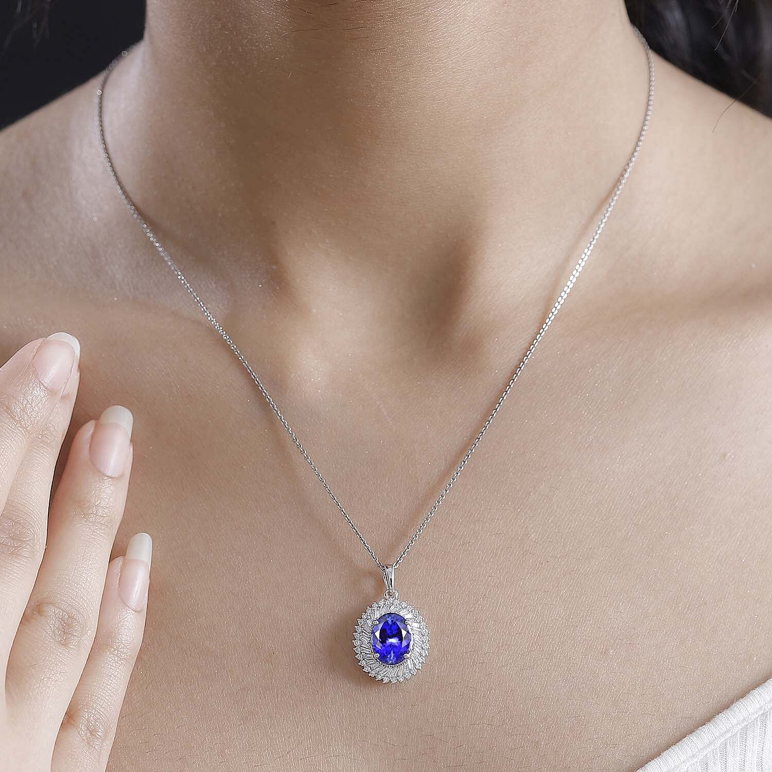 Rhapsody 950 Platinum AAAA Tanzanite and Earth  Diamond  Pendant 4.56 Ct, Platinum Wt. 4.09 Gms
