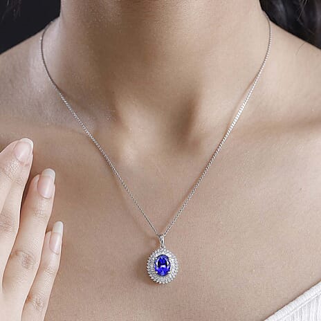 Rhapsody 950 Platinum AAAA Tanzanite and Earth  Diamond  Pendant 4.56 Ct, Platinum Wt. 4.09 Gms