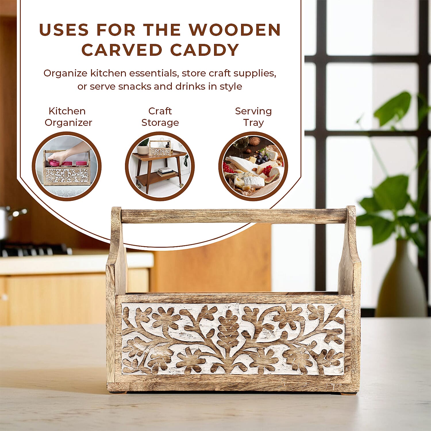 Woden Carved Caddy Size-30 X 13 X 23 CM Woden Carved Caddy Size-30 X 13 X 23 CM