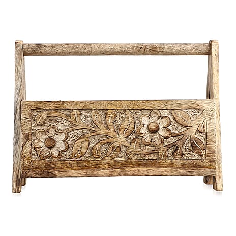 Wooden Carved Caddy 30 X 13.5 X 21.5 CM