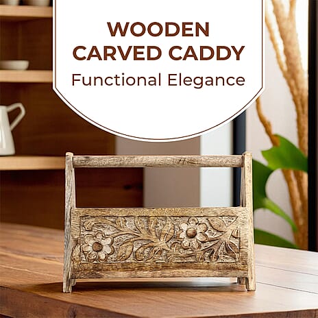 Wooden Carved Caddy 30 X 13.5 X 21.5 CM