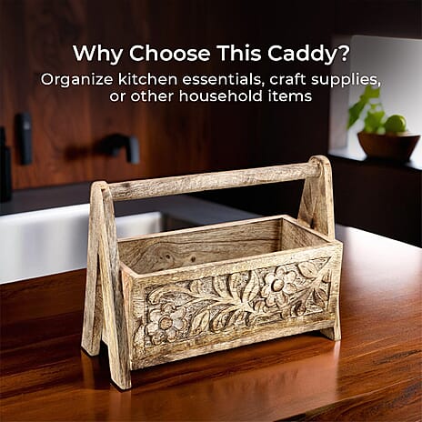 Wooden Carved Caddy 30 X 13.5 X 21.5 CM