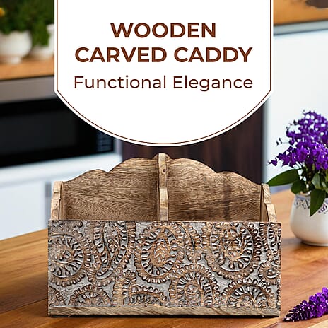 Wooden Carved Caddy 30.5 X 13 X 22 CM