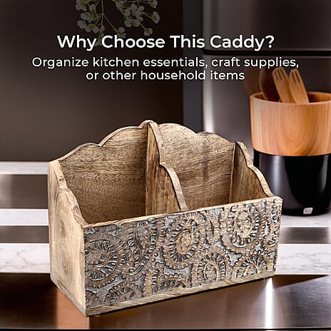 Wooden Carved Caddy 30.5 X 13 X 22 CM
