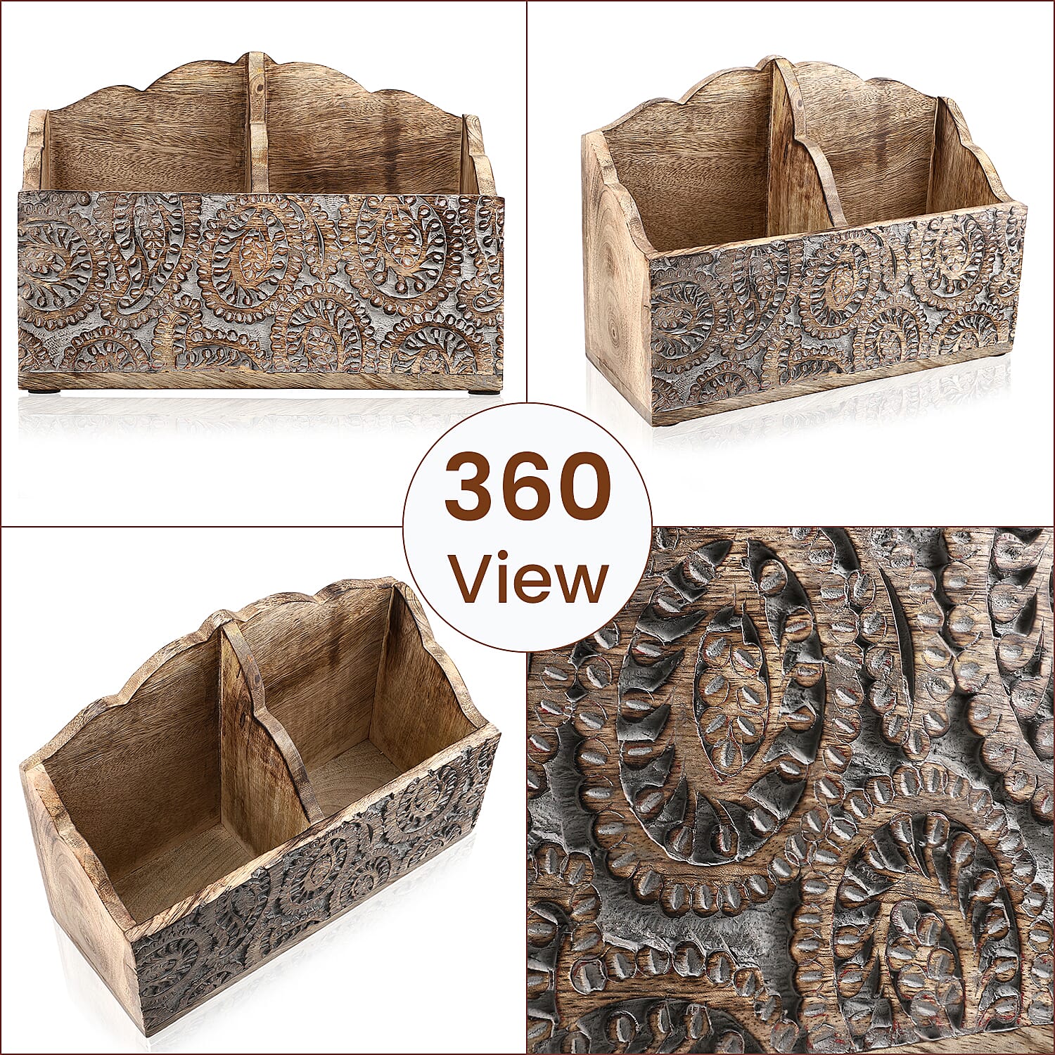 Wooden Carved Caddy 30.5 X 13 X 22 CM Wooden Carved Caddy 30.5 X 13 X 22 CM