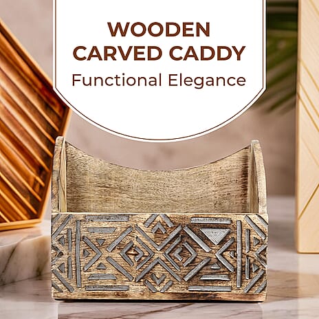 Wooden Carved Caddy 30.5 X 13 X 22