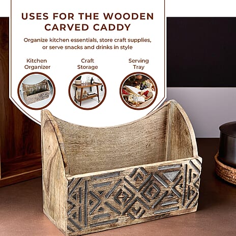 Wooden Carved Caddy 30.5 X 13 X 22