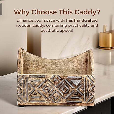 Wooden Carved Caddy 30.5 X 13 X 22