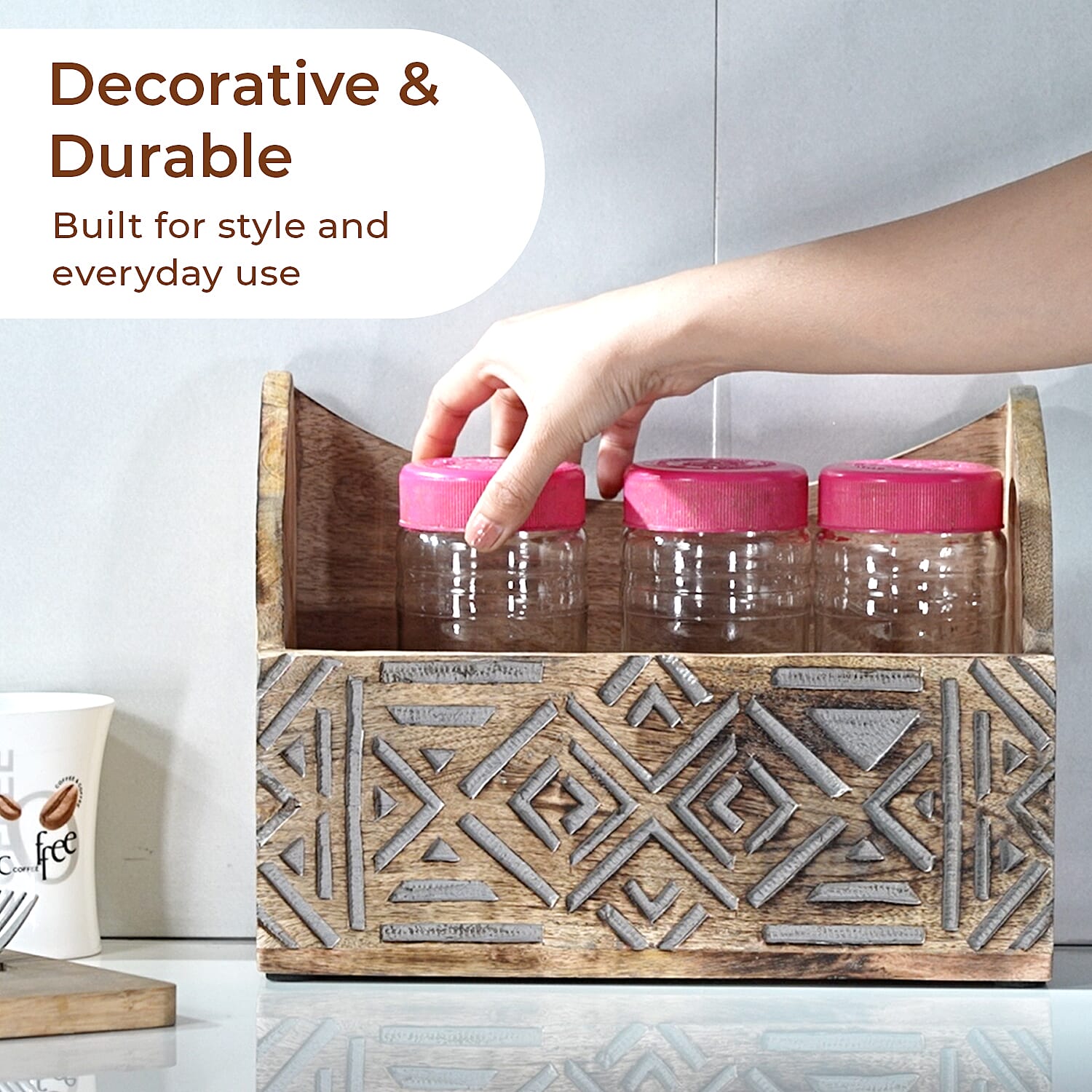Wooden Carved Caddy 30.5 X 13 X 22 Wooden Carved Caddy 30.5 X 13 X 22