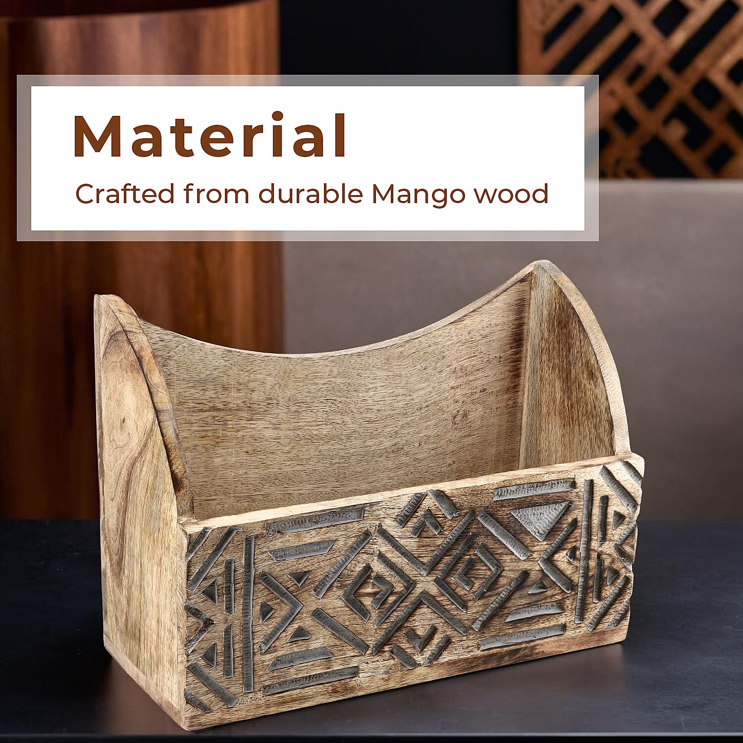 Wooden Carved Caddy 30.5 X 13 X 22 Wooden Carved Caddy 30.5 X 13 X 22