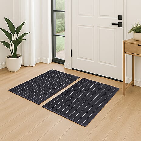 Set of 2 - Cotton Rugs- Door Mat (Size 50x80cm) - Grey