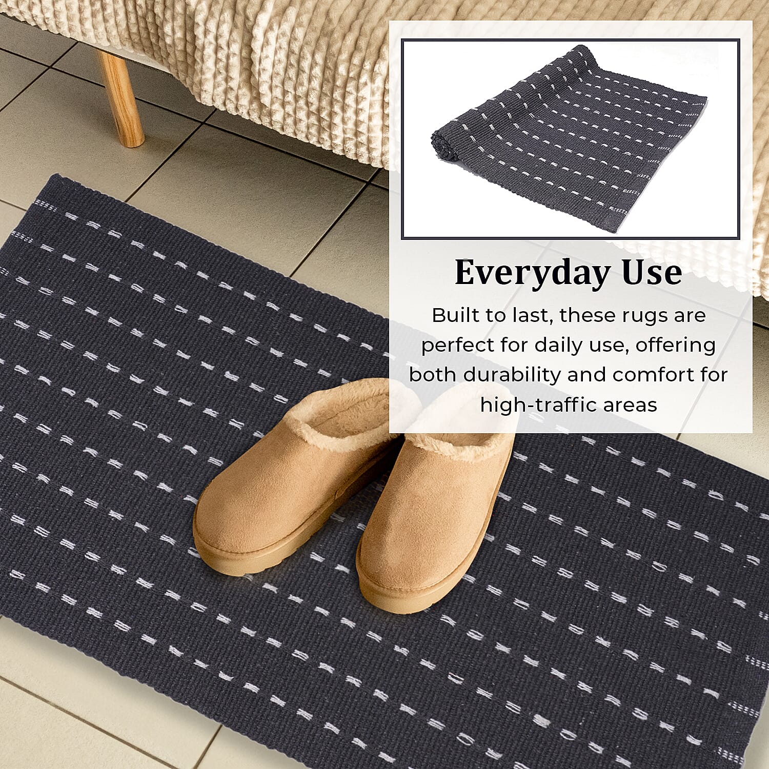 Set of 2 - Cotton Rugs- Door Mat (Size 50x80cm) - Grey