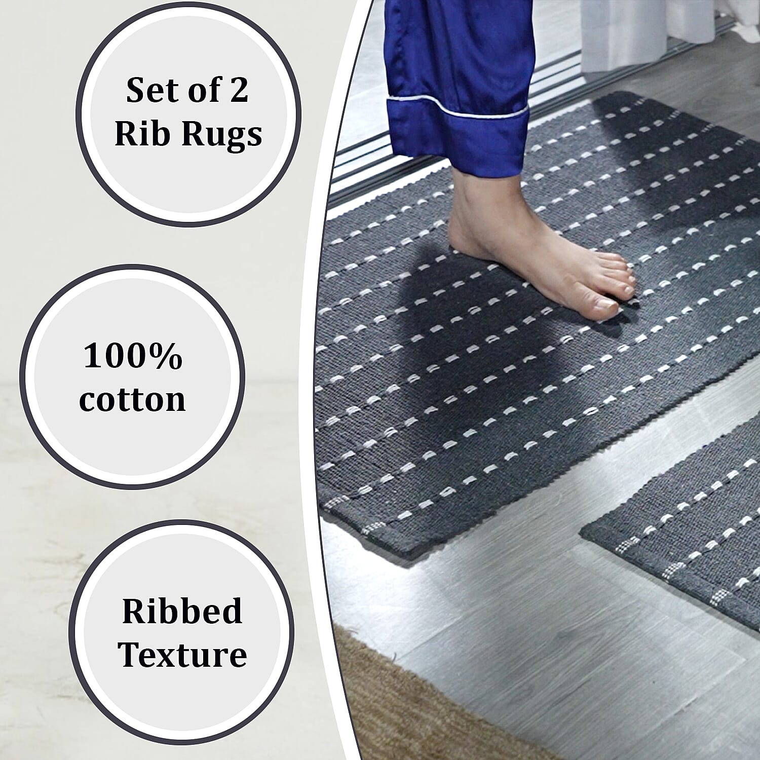 Set of 2 - Cotton Rugs- Door Mat (Size 50x80cm) - Grey