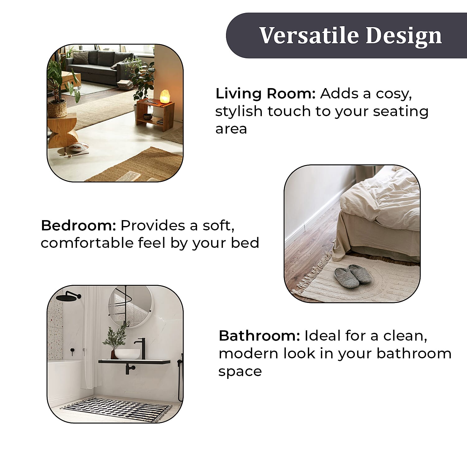 Set of 2 - Cotton Rugs- Door Mat (Size 50x80cm) - Grey