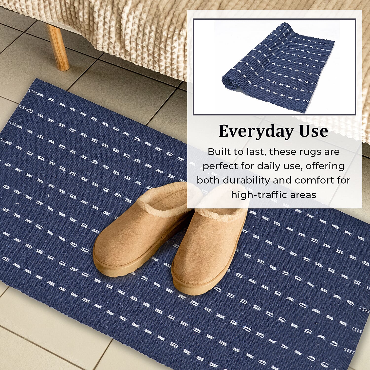 Set of 2 - Cotton Rugs- Door Mat (Size 50x80cm) - Navy