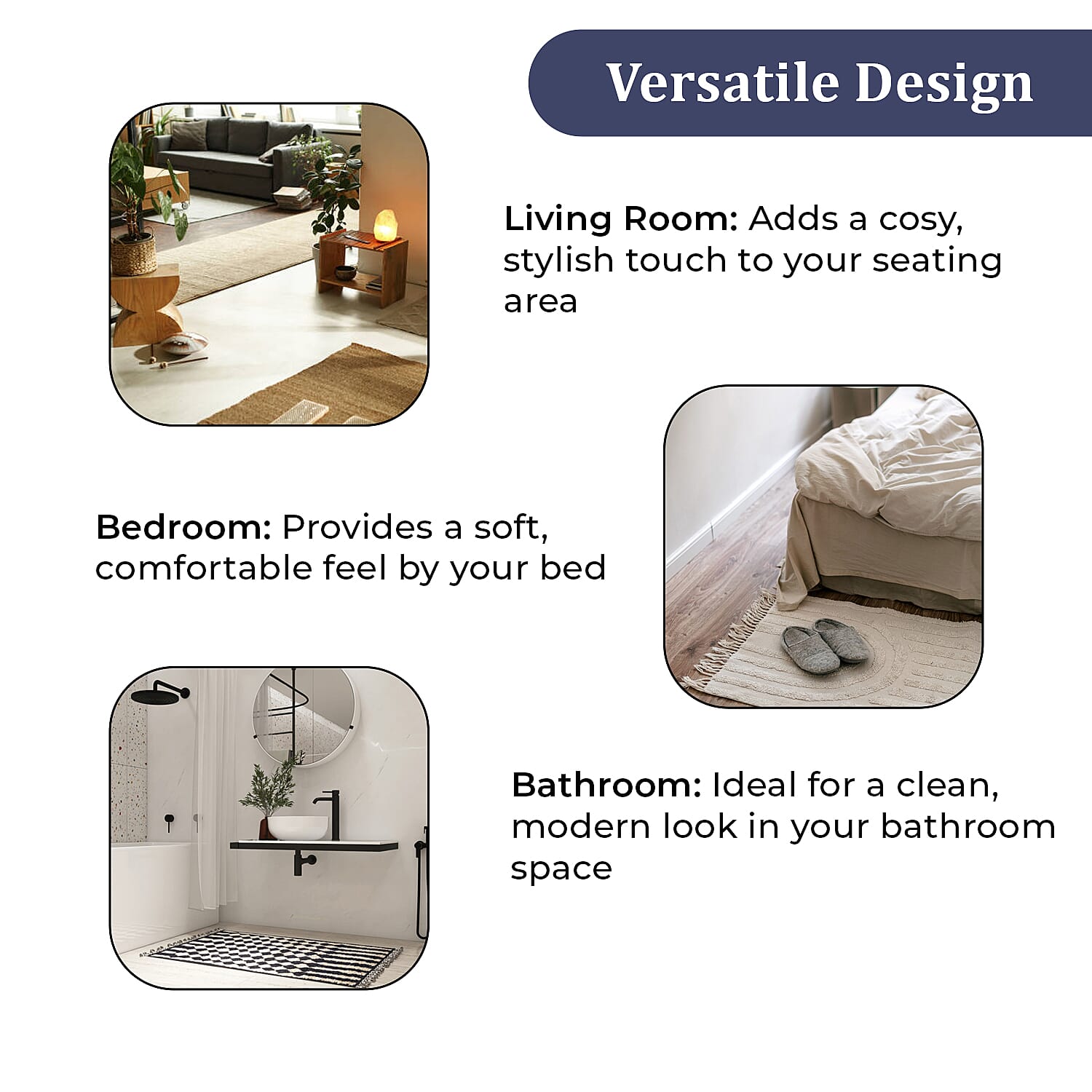 Set of 2 - Cotton Rugs- Door Mat (Size 50x80cm) - Navy