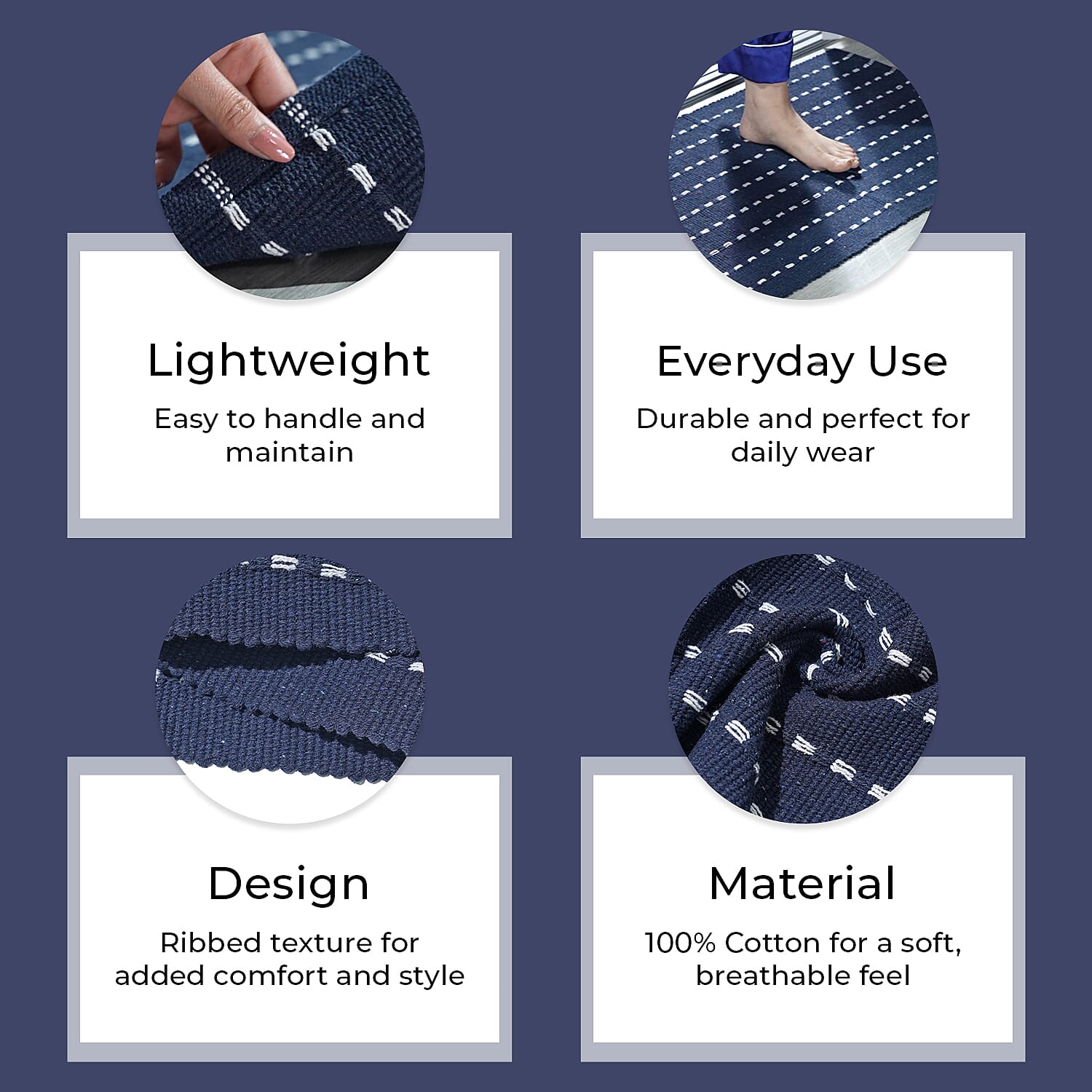 Set of 2 - Cotton Rugs- Door Mat (Size 50x80cm) - Navy