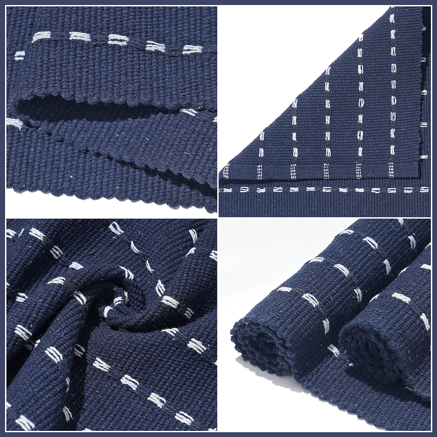 Set of 2 - Cotton Rugs- Door Mat (Size 50x80cm) - Navy