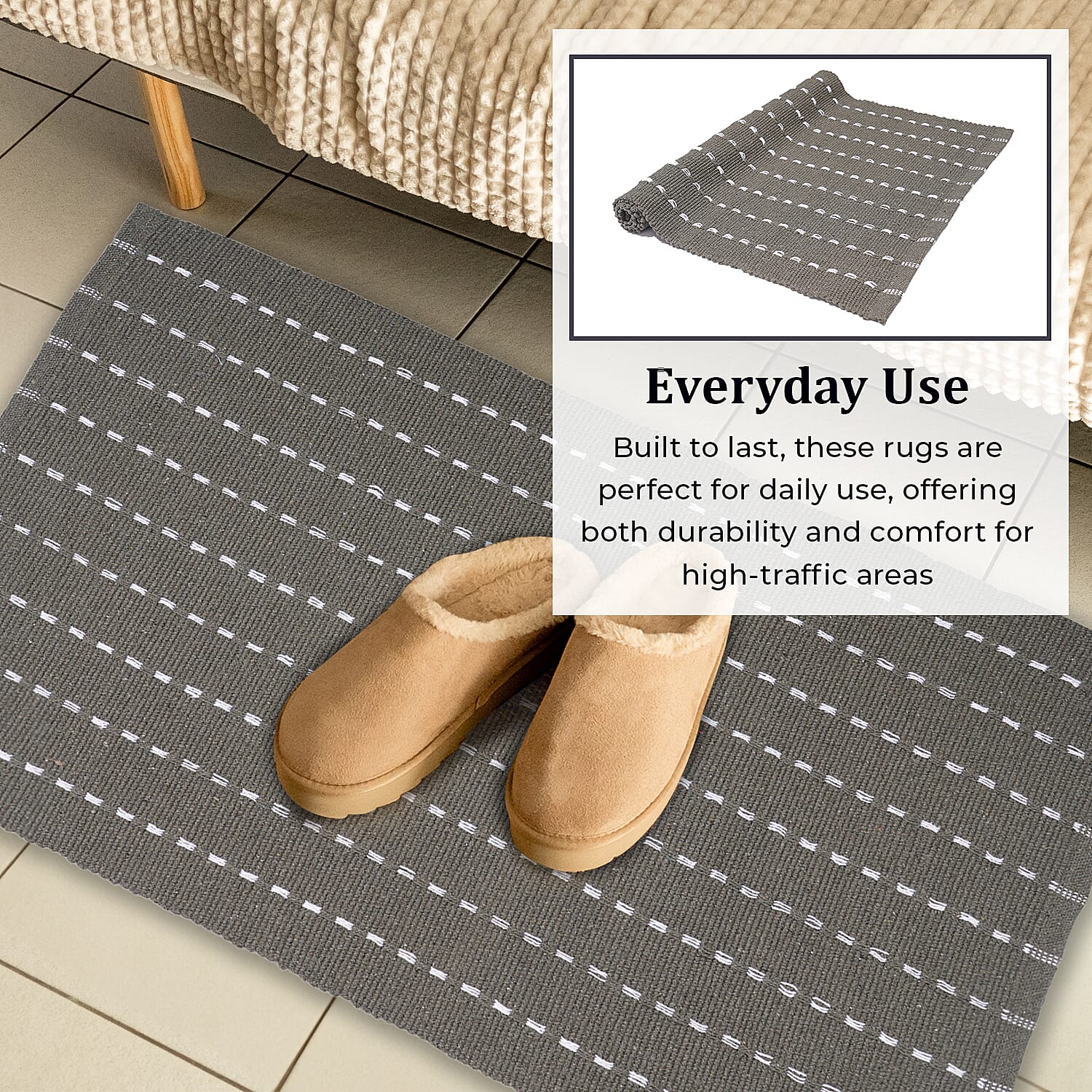 Set of 2 - Cotton Rugs- Door Mat (Size 50x80cm) - Olive