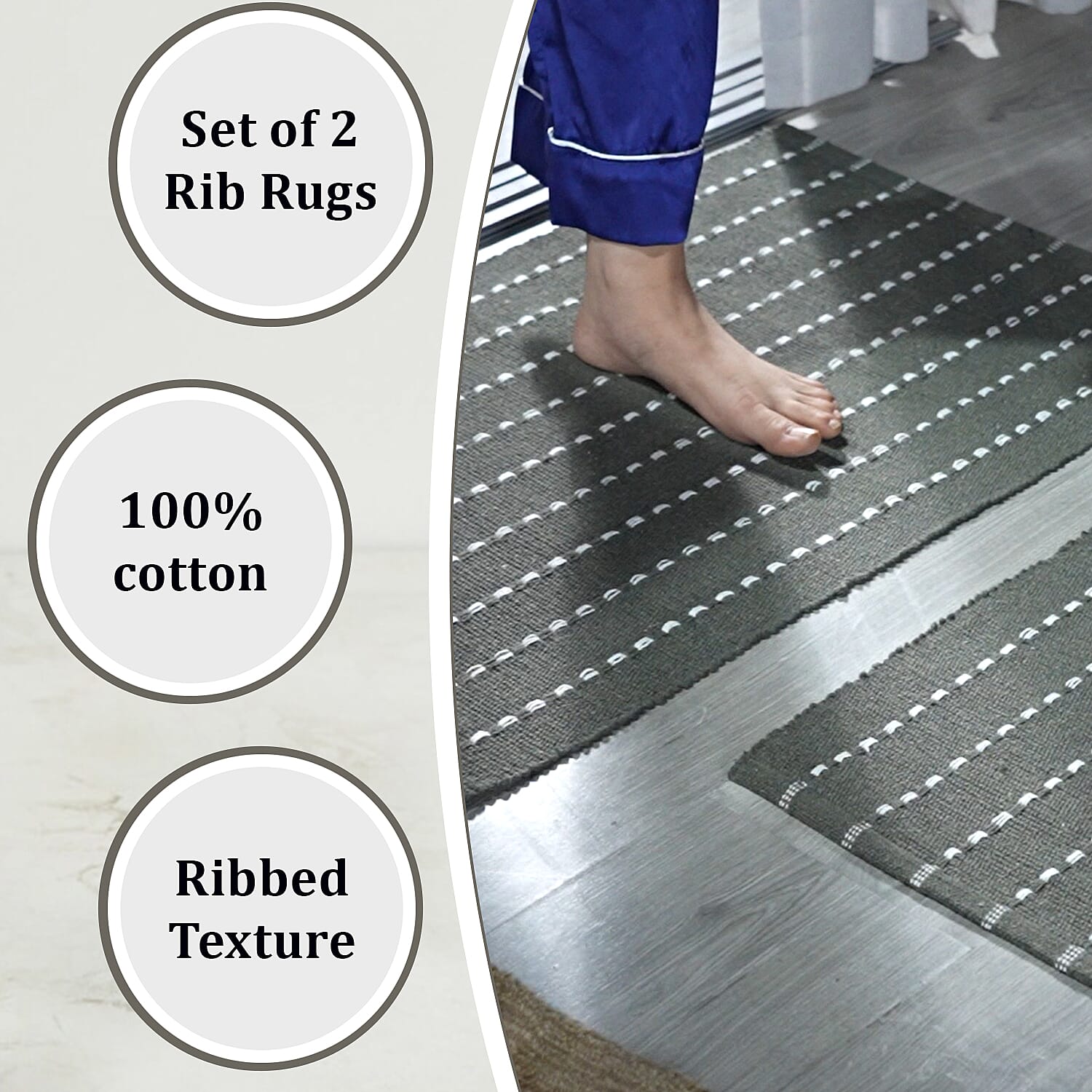 Set of 2 - Cotton Rugs- Door Mat (Size 50x80cm) - Olive