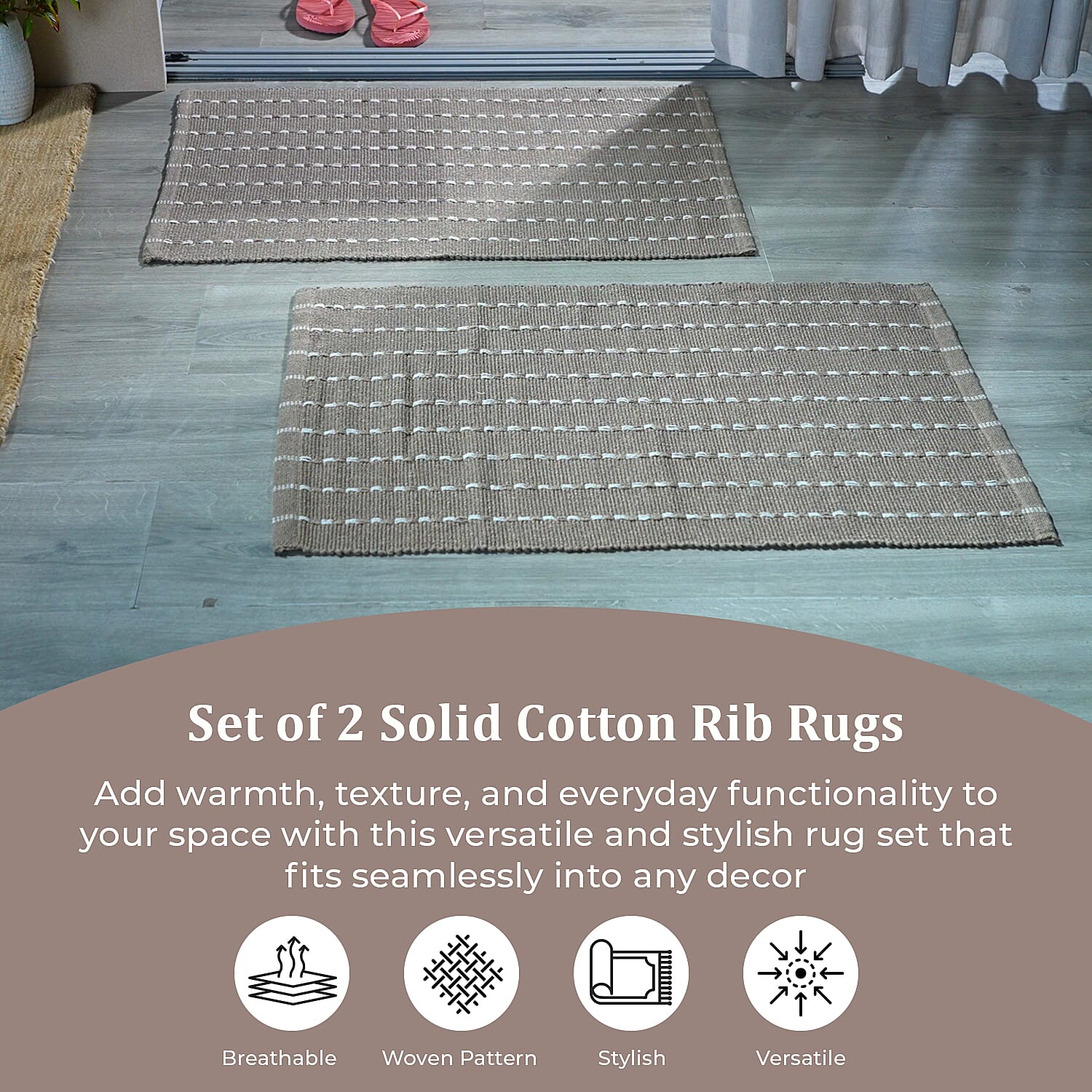 Set of 2 - Cotton Rugs- Door Mat (Size 50x80cm) - Beige