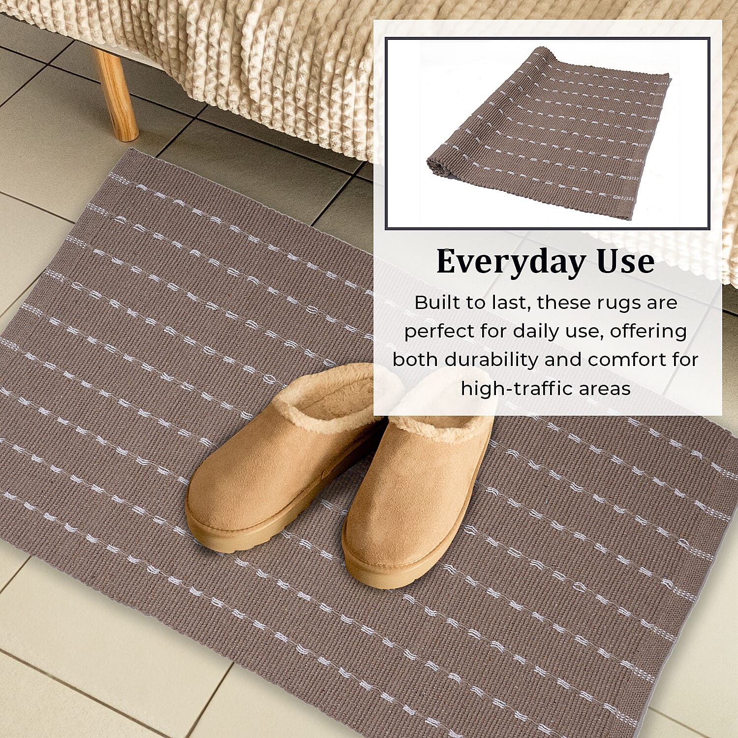 Set of 2 - Cotton Rugs- Door Mat (Size 50x80cm) - Beige
