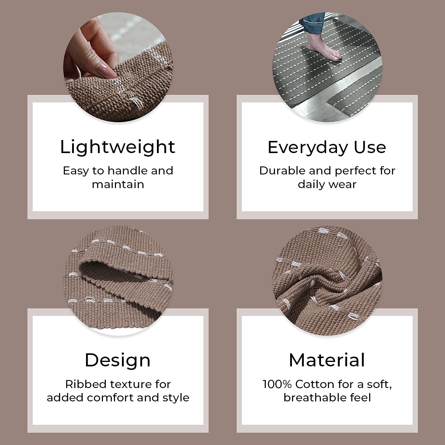 Set of 2 - Cotton Rugs- Door Mat (Size 50x80cm) - Beige