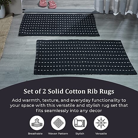 Set of 2 - Cotton Rugs- Door Mat (Size 50x80cm) - Black