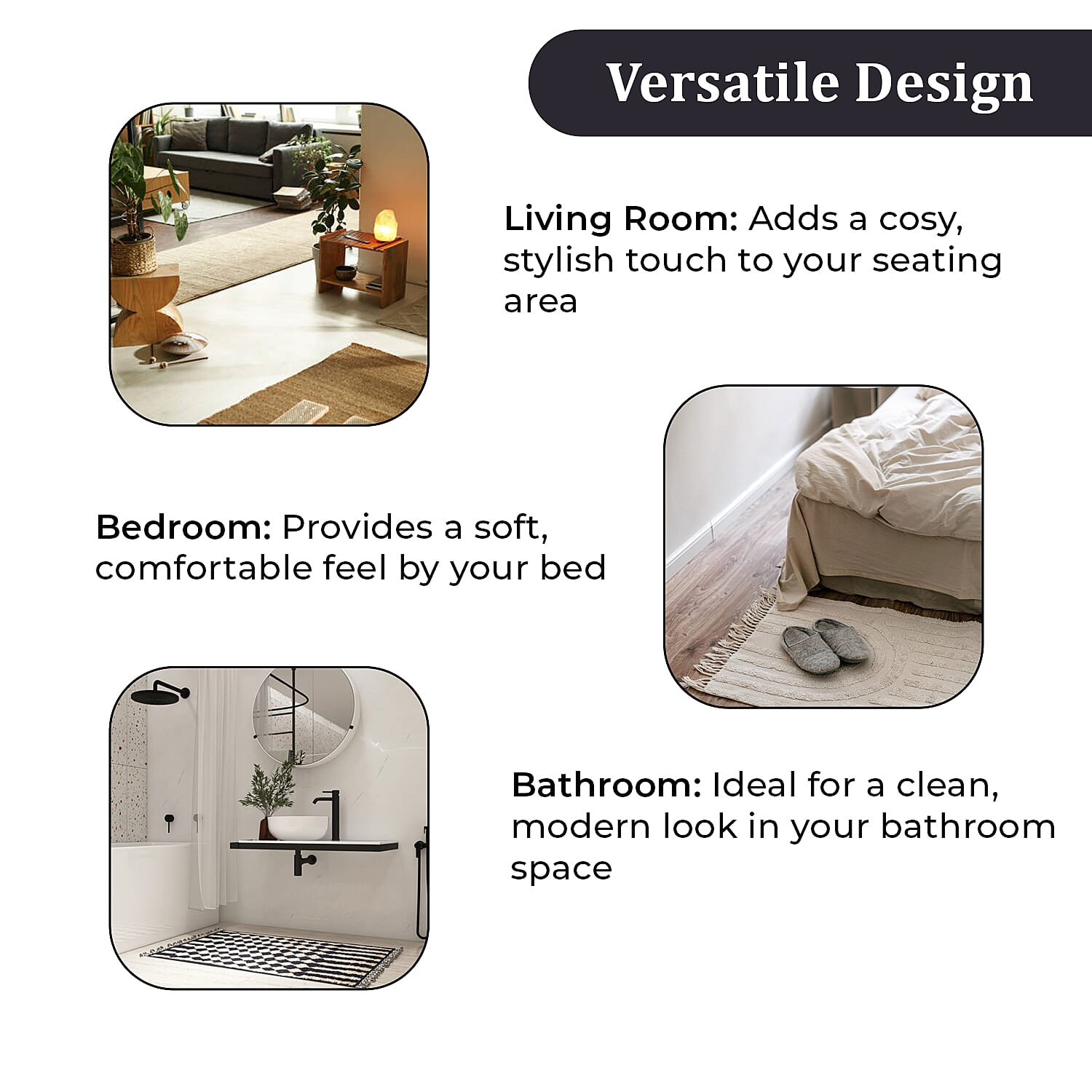 Set of 2 - Cotton Rugs- Door Mat (Size 50x80cm) - Black