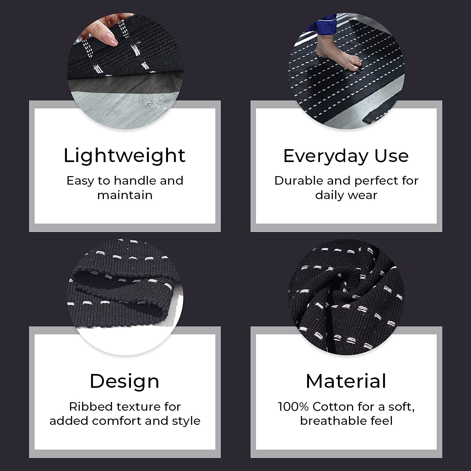 Set of 2 - Cotton Rugs- Door Mat (Size 50x80cm) - Black