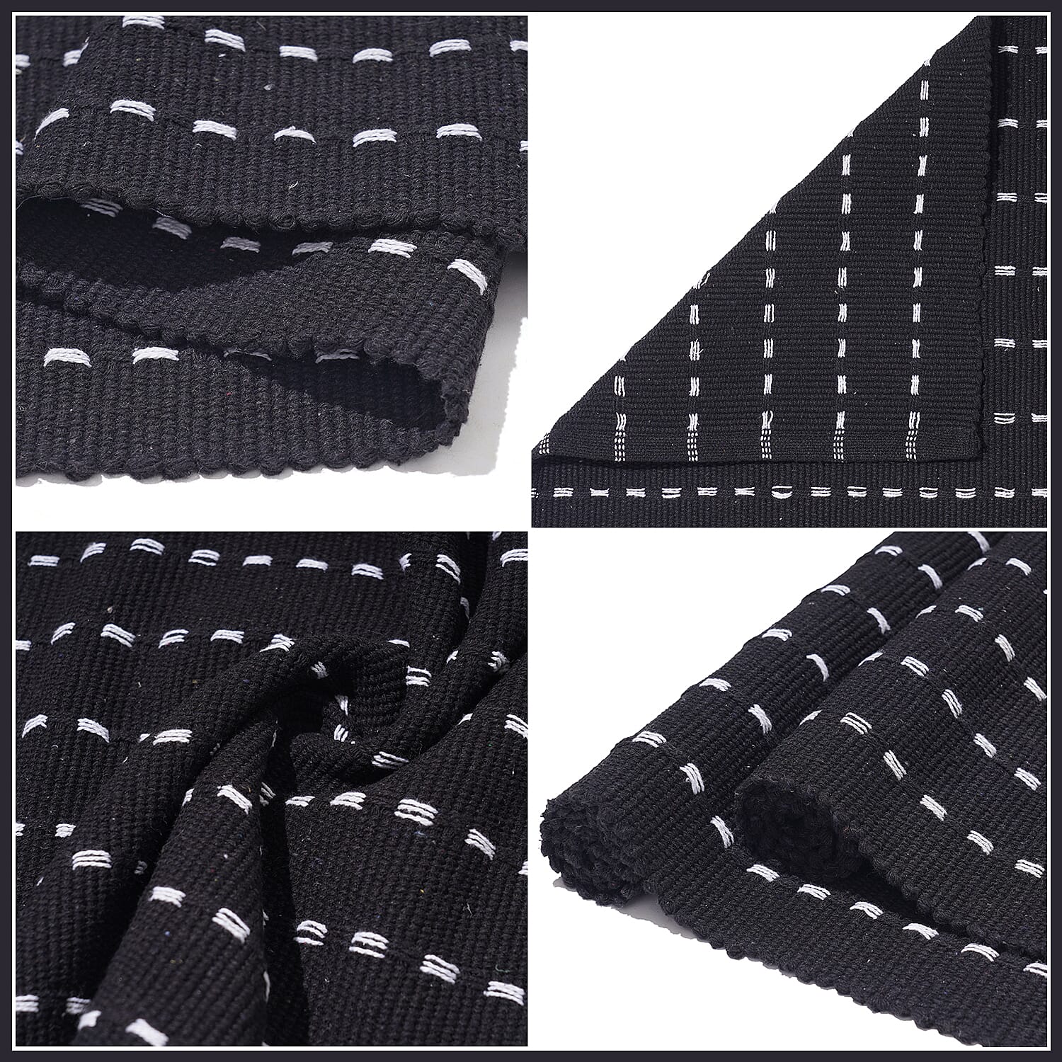 Set of 2 - Cotton Rugs- Door Mat (Size 50x80cm) - Black