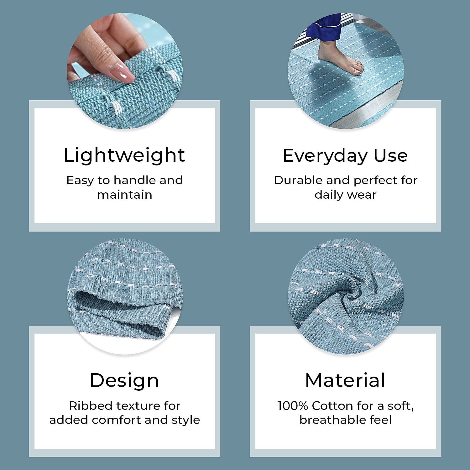 Set of 2 - Cotton Rugs- Door Mat (Size 50x80cm) - Sky Blue