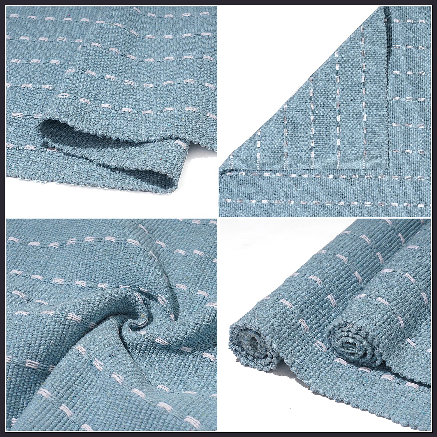 Set of 2 - Cotton Rugs- Door Mat (Size 50x80cm) - Sky Blue