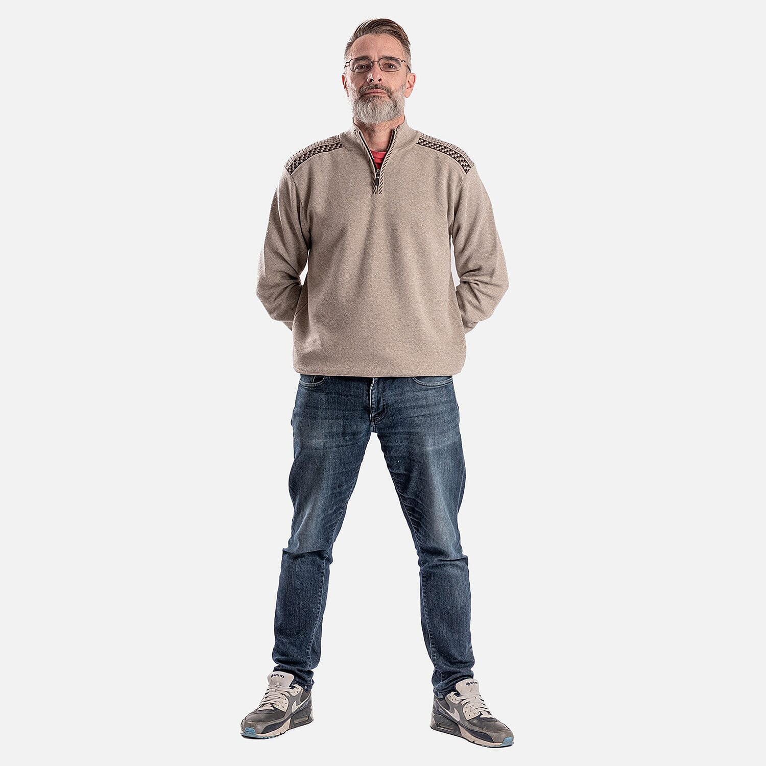 Cavallio-Cotton-Half-Zip-Jumper-Size-L-Beige