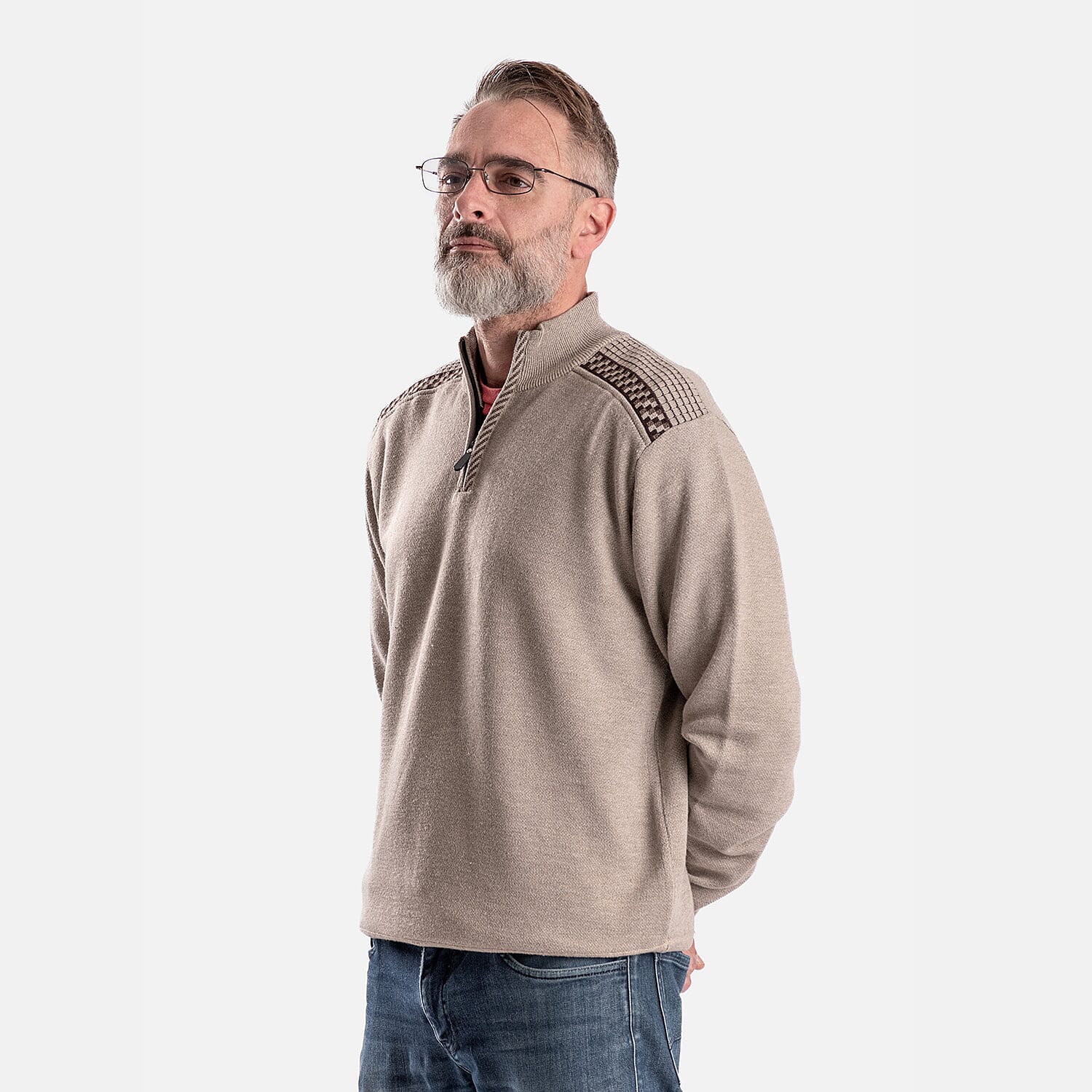 Cavallio-Cotton-Half-Zip-Jumper-Size-L-Beige