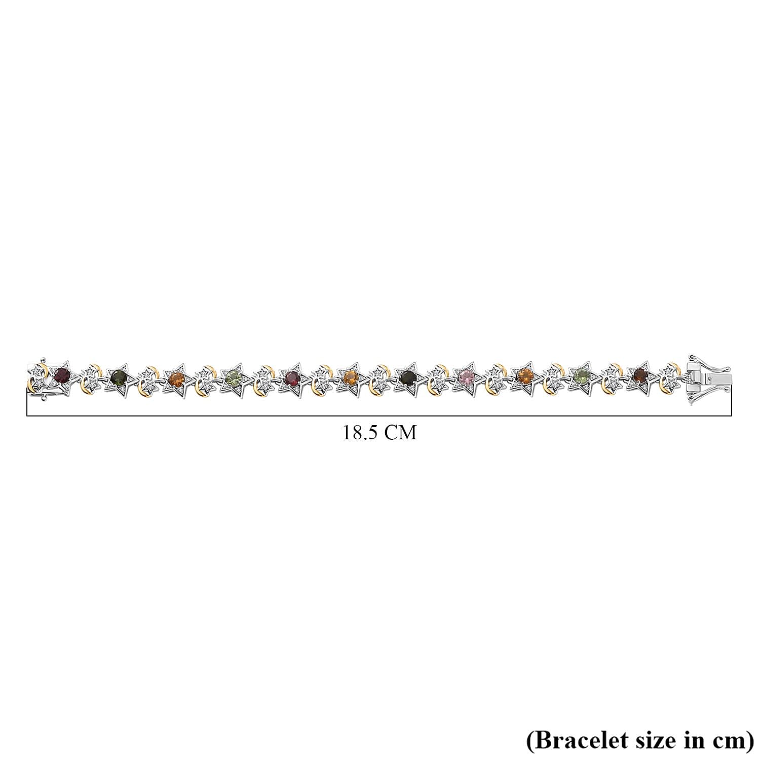 GP Celestial Collection - Multi-Tourmaline, Blue Sapphire & White Zircon Line Bracelet 1 Row (Size - 7.5) in 18K Vermeil Yellow Gold Plated in Rodium Sterling Silver 4.55 Ct