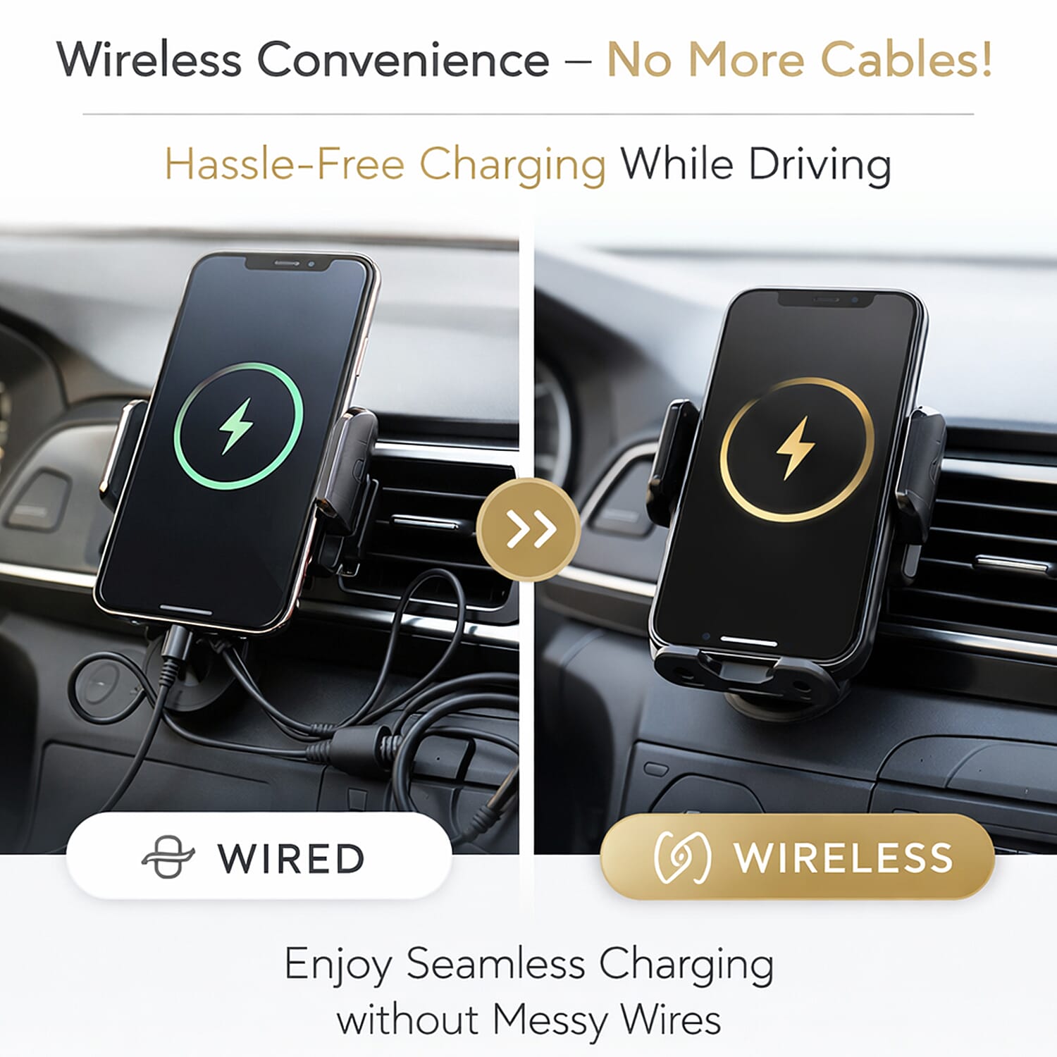 Dashboard 2-in-1 Wireless Car Charger and Holder - Auto Opening (Power 10w-15w) - Black