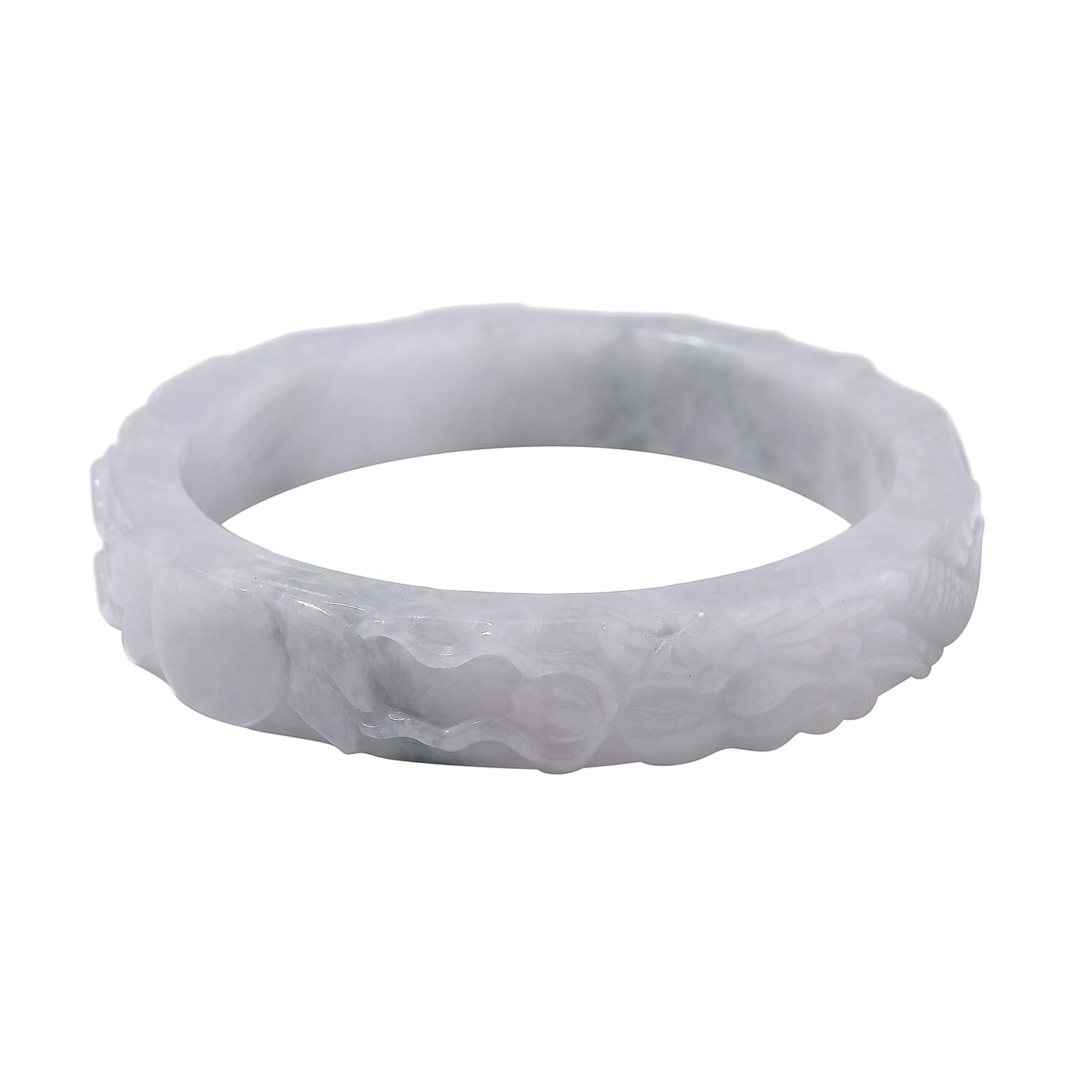 White Jade Stone Carved Bangle (Size - 7.5) 290 Ct.