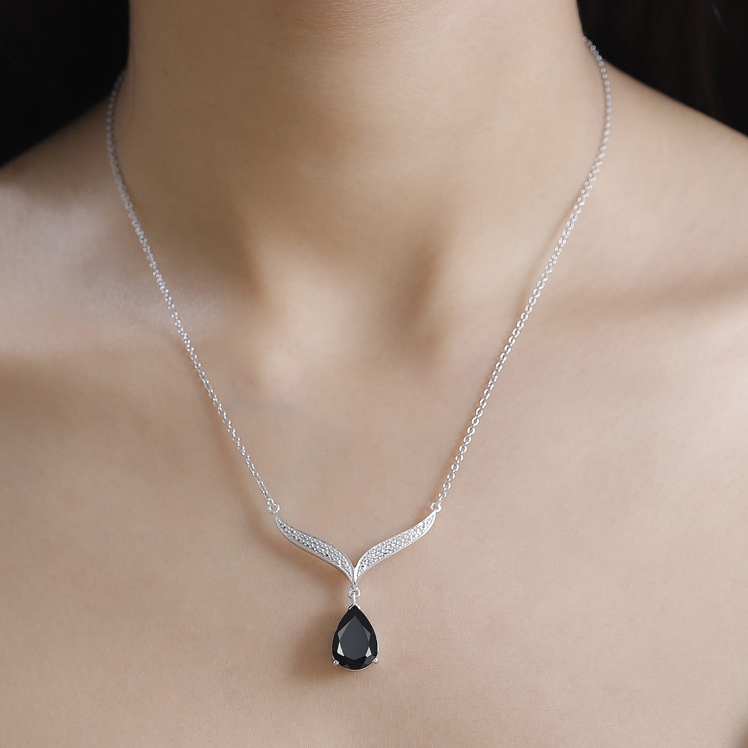 Black Spinel Necklace (Size - 20) in Platinum Overlay Sterling Silver 6.42 Ct. Black Spinel Necklace (Size - 20) in Platinum Overlay Sterling Silver 6.42 Ct.