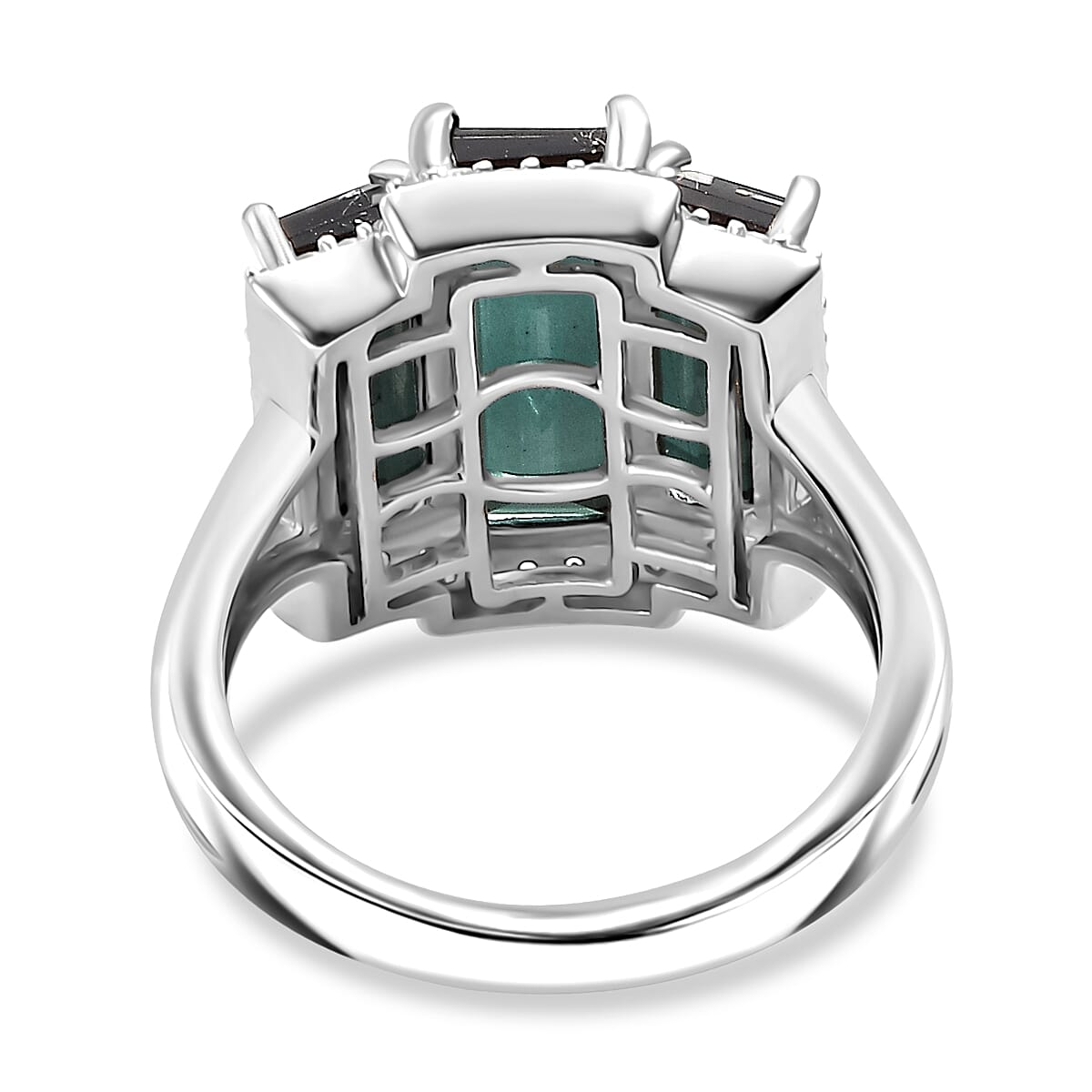 Alexandrite Triplet Quartz, White Zircon Trilogy Ring in Rhodium Overlay Sterling Silver 5.58 Ct.